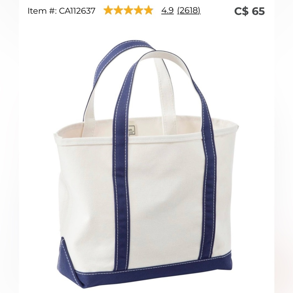 L.L. Bean White Tote with Black Trim
